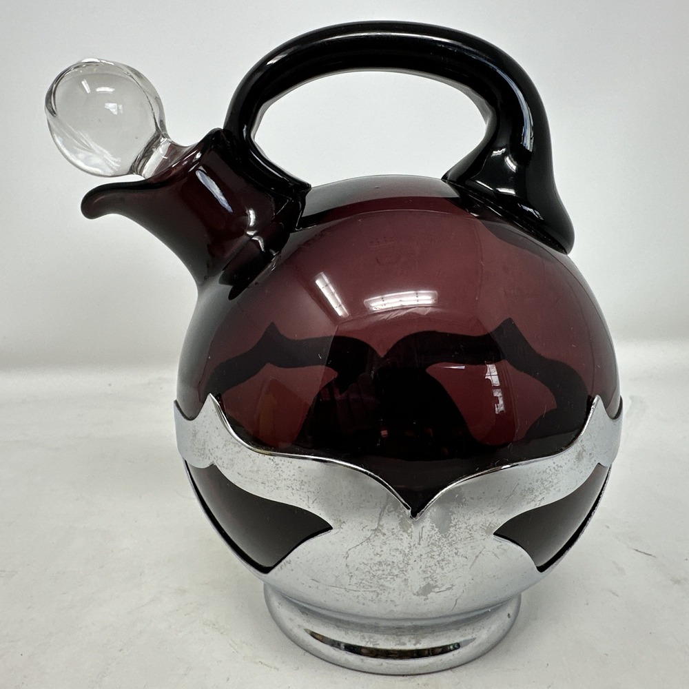VTG 1930's Farber Brothers Cambridge Ball Shaped Amethyst Krome Kraft Decanter